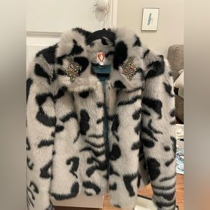 Shrimps Faux fur coat with jewels on the lapels,UK 12, US 8 or Medium